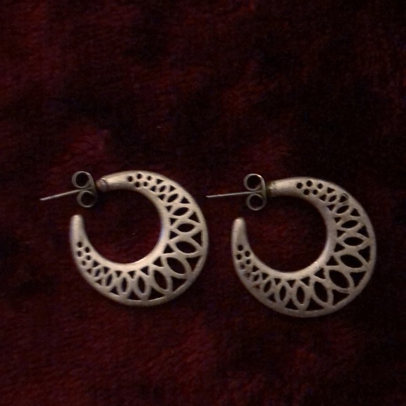 Silver Intricate Detailed Hoop Earrings - Picture 2 of 3